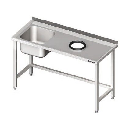 Stůl s dřezem z levé strany a otvorem na odpadky 1200x600x850 mm | STALGAST, 980946120