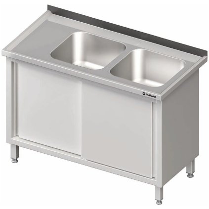 Stůl s dvoukomorovým dřezem z pravé strany posuvné dveře 1200x600x850 mm | STALGAST, 980906120