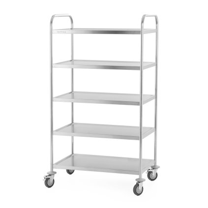 Číšnický vozík 5-policový z nerezové oceli, úchyt s trubkovým profilem, 860x540x1540 mm | TECHNICA, Silver Line