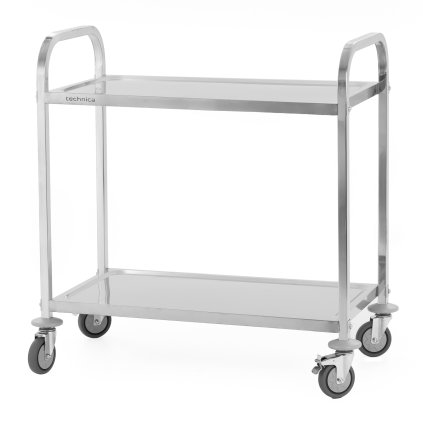 Vozík číšnícký 2-policový z nerezové oceli, úchyt s hranatým profilem, 850x450x900 mm | TECHNICA, Silver Line