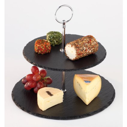 Etažér dvoupatrový z břidlicového kamene, průměr 250 mm | APS, 00989