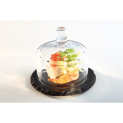 Prezentační tác kulatý z břidlicového kamene se skleněným glošem, průměr 105 mm | APS, 00984