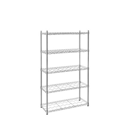 Regál na víno z chromované oceli, 5-ti policový, 900x350x1500 mm | TECHNICA, Silver Line