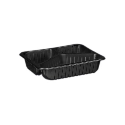 Černá trojkomorová zatavovací miska, vanička, žebrovaná 227x178x50 mm, balení 320 ks | TECHNICA, PP - 3D - 9420 RC