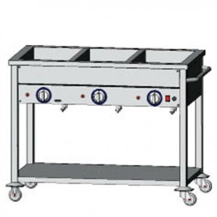 Elektrická ohřevná vana 3-komorová, 1100x600x850 mm s policí, pojizdný, 2,4 kW | EGAZ, BE-3JS