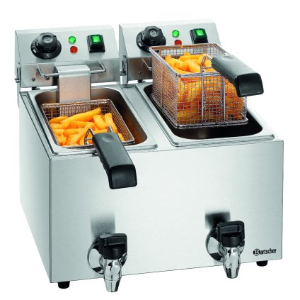 Fritéza s vypouštěcím ventilem 2x 4 l, 4 kW, 400x530x340 mm | BARTSCHER, Snack II Plus