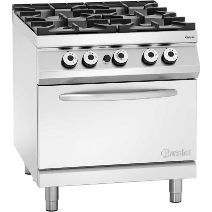 Plynový sporák 4 hořáky s plynovou troubou, 800x900x900 mm | BARTSCHER, 2952171