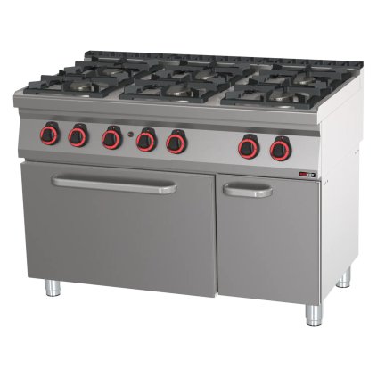 Sporák plynový se statickou plynovou troubou GN 2/1 - 6x hořák ECO  | REDFOX - SPBT 70/120 21 G