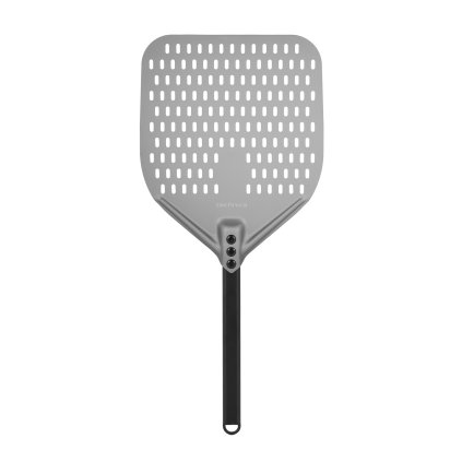 Černá, perforovaná lopata na pizzu z anodového hliníku s hliníkovým úchytem, čtvercová, 310x355x660 mm | TECHNICA, Pizza Line