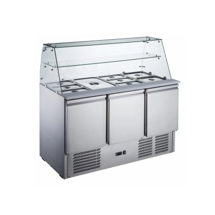 5787 salatovy stul dvoudverovy chlazeny s prosklenou nastavbou 368 l 1365x700x850 mm technica cold line