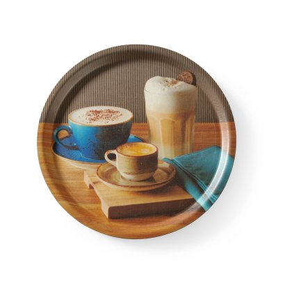 113573 servirovaci podnos protiskluzovy kulaty s potiskem hendi tasty coffee 380x h 15mm