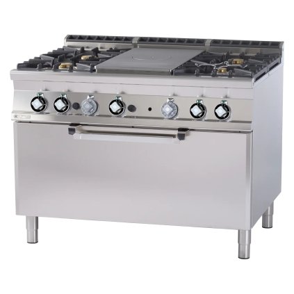 Sporák táľový kombinovaný so statickou elektrickou rúrou 3x GN 1/1 - 5x horák 1x platnička 4 kW | RM - TPF4-912GE