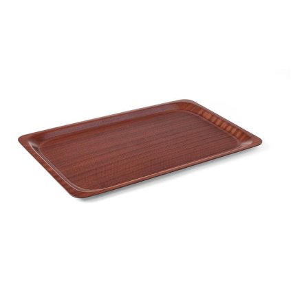 Tácka servírovacia laminovaná, protišmyková, obdĺžniková, HENDI, Mahagón, 330x430mm
