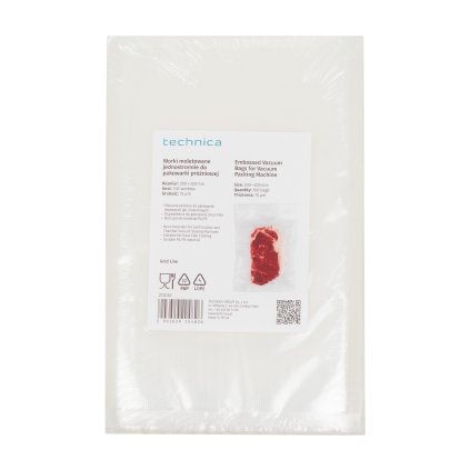 Vrecká jednostranne vroubkované 200x300 mm pre komorové a lištové vákuové baličky, 100 ks | TECHNICA, Gold Line