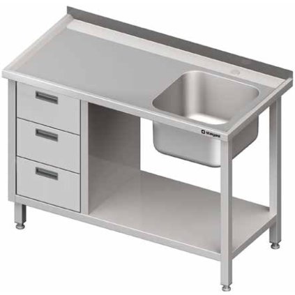 37061 stul s jednokomorovym drezem z prave strany s blokem tri zasuvek a polici 1000x700x850 mm stalgast 982367100