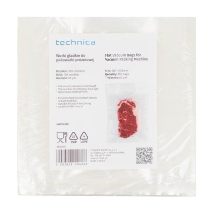 Vrecká hladké 200x200 mm do komorovej vákuovej baličky, 100 ks | TECHNICA, Gold Line