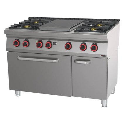 Sporák platňový plynový so statickou elektrickou rúrou GN 2/1 - 5x horák  | REDFOX - STPT 70/120 21 GE