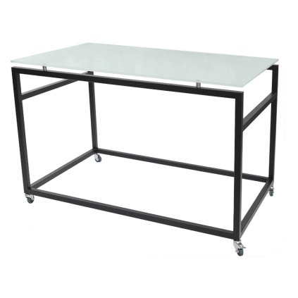 Stôl bufetový, mobilný, sklenená doska 120 × 80 × 80 cm| TOM, V-99221