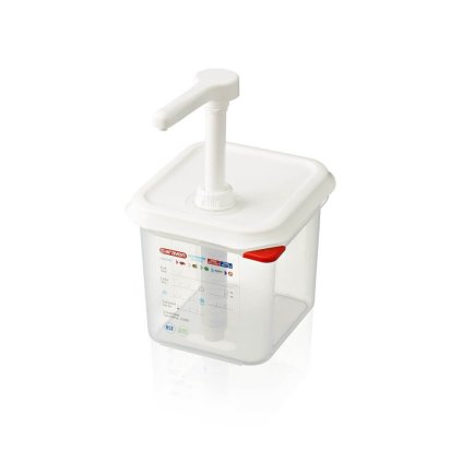 Dávkovač na omáčku s pumpičkou, nádoba GN 1/6, porcia 10 ml | ARAVEN, 3786