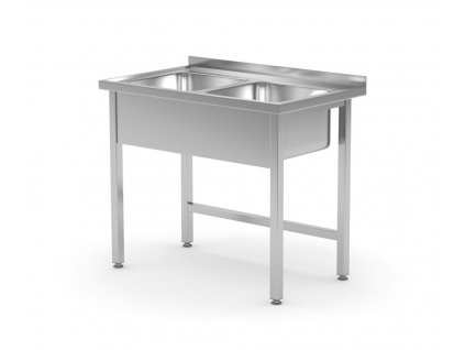 Mycí stůl se dřezem, svařovaný, dvoudřez, hloubka 600 mm, HENDI, Kitchen Line, 1000x600x(H)850mm