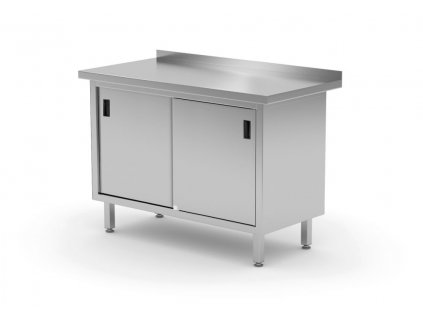 Pracovní stůl se skříňkou, posuvná dvířka – svařovaný, HENDI, Profi Line, 1000x600x(H)850mm