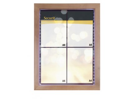 Informační nabídková zasklená tabule Teak 4 x A4 s LED osvětlením