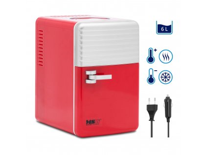 Mini chladnička 12 V / 230 V - zařízení 2 v 1 s funkcí ohřevu - 6 l - červená/stříbrná