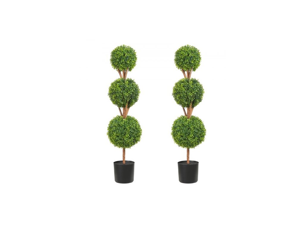 Umelé topiary zo zimostrázu, 48 palcov vysoké (2 kusy), 3 guľovité umelé topiary s kvetináčmi, zelené imitácie rastlín s vymeniteľnými listami a prístavom na dekoratívne použitie v interiéri/ exteriéri/záhrade