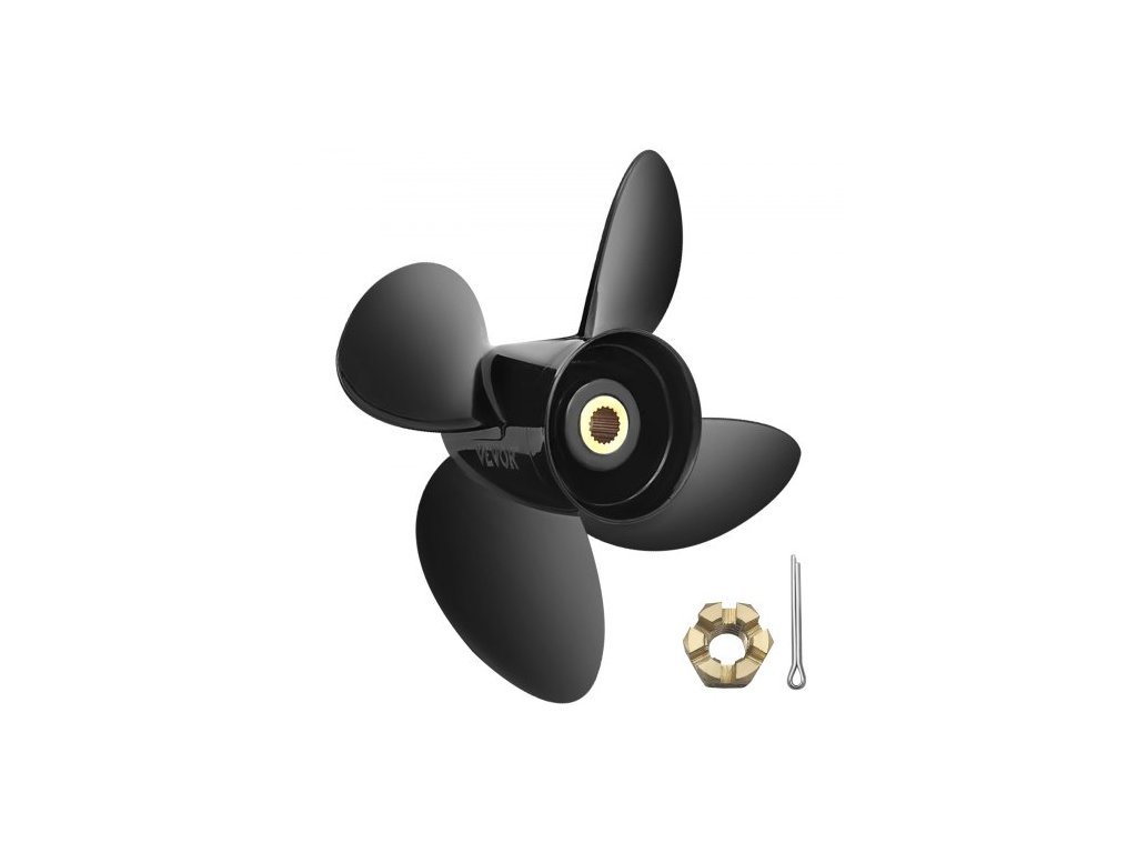 Závesná vrtuľa , náhrada za OEM 3587522, 4-listá hliníková vrtuľa 14 1/4" x 19", kompatibilná s Volvo Penta SX Drive Všetky modely, s 19 zubovými drážkami, pravá strana