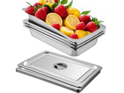 4 Pack Steam Tabletop Frying Pan 20,9 x 12,8 x 3,9 palca Deep Steam Tabletop Frying Pan Full Size 13L Deep Food Container Nerezová oceľ Oven Tray Hotel Frying Pans Steam Tabletop Frying Pans Anti Jam