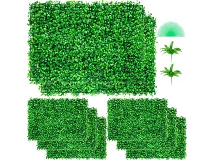 Umelý Buxus Panel UV 8ks Buxus Hedge Wall Panely Umelá tráva stena s pozadím 24X16" 4cm zelená tráva stena, falošný živý plot pre dekoráciu Súkromný plot Vnútorné vonkajšie záhrady Backyard