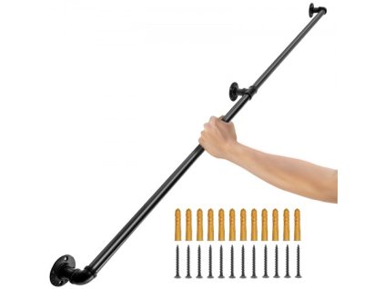 Rúrkové zábradlie na schody , 7FT zábradlie na schody, nosnosť 440 LBS Rúrkové zábradlie z uhlíkovej ocele, priemyselné zábradlie so stenovou konzolou, okrúhle rohové zábradlie na vnútorné a vonkajšie použitie