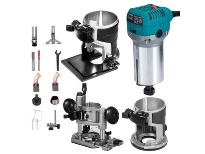 800 W Maximálny krútiaci moment Variabilné otáčky 30 000 ot/min Kompaktná fréza s 1/4" a 3/8" kliešťami 1 x ponorná základňa a 1 x sklopná základňa 220 V