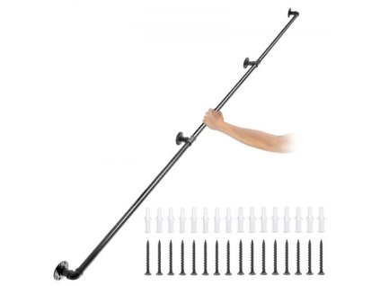 Rúrkové zábradlie na schody , 9FT zábradlie na schody, nosnosť 440 LBS Rúrkové zábradlie z uhlíkovej ocele, priemyselné zábradlie so stenovou konzolou, okrúhle rohové zábradlie na vnútorné a vonkajšie použitie