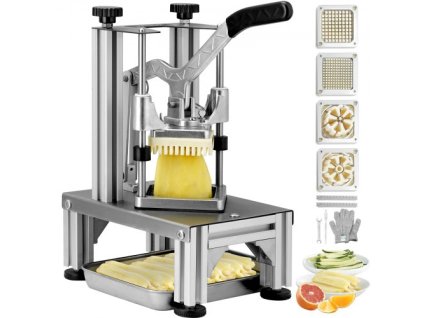 Komerčný krájač na hranolky so 4 náhradnými nožmi, 1/4´´ a 3/8´´ Easy Dicer Chopper, krájač na 6 klinov a 6 klinov na jablká, krájač na citrónové zemiaky na hranolky s podnosom a rukoväťou