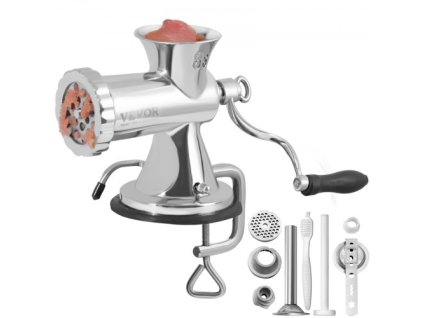 Ručný mlynček na mäso , ručný mlynček na mäso z nehrdzavejúcej ocele 304 s prísavkou + oceľová stolová svorka, mlynček na mäso, výrobník klobás a 2 plátkovacie dosky, trubica na klobásy, mlecia hlava na cukrovinky s hovädzím mäsom korením