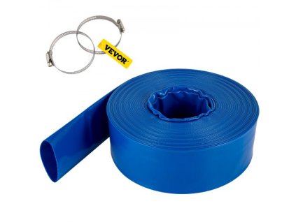 Vypúšťacia hadica , 2" x 105', plochá PVC textilná hadica, odolná spätná vypúšťacia hadica so svorkami, odolná voči poveternostným vplyvom a roztrhnutiu, ideálna na čerpanie vody a bazénov, modrá