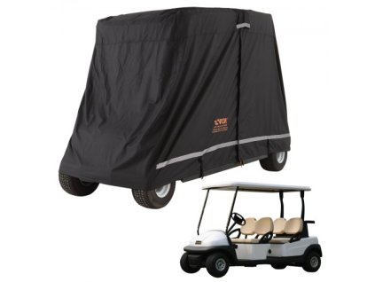 Kryt na 4-miestny golfový vozík, 600D polyester, plný kryt, univerzálny, vhodný pre väčšinu značiek klubových vozidiel, vodotesný, slnečný a prachotesný vonkajší kryt na golfový vozík s tromi dverami na zips, čierny