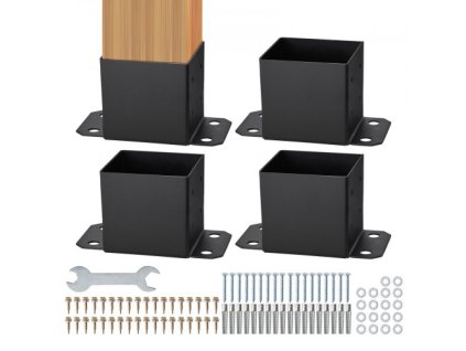 Post Base 6x6 4 ks, vnútorný rozmer 5,6" x 5,6" Post Base Brackets, robustné práškovo lakované Post Anchor, matná čierna drevená podpora pre Pavilion Railing Support Base Plate