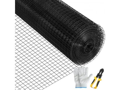 Ohradnícka tkanina , 24" x 50" a 1" x 1" oká, pozinkovaná oceľ, zváraný drôt s vinylovým povlakom 16, s rezacími kliešťami a párom látkových rukavíc, na oplotenie záhrad a výbehov pre domáce zvieratá, čierna