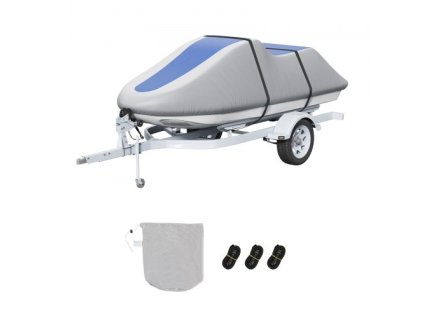 Kryt na vodné plavidlá , vodotesný kryt na príves PWC 3200-3420 mm, odolná tkanina 600D Marine Grade PU Oxford, kryt Seadoo odolný voči UV žiareniu s popruhmi na pracky, kryty na osobné vodné plavidlá, sivá + modrá