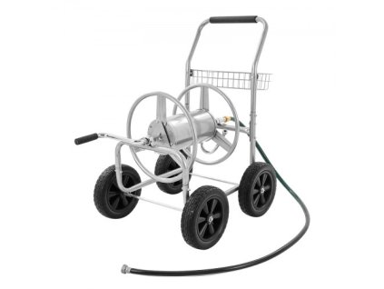 Vozík na hadicový bubon, pojme až 250 stôp 5/8'' hadice, vozíky na záhradnú hadicu, mobilný nástroj so 4 kolieskami, odolný oceľový exteriér s práškovou povrchovou úpravou a úložným košom, pre záhradu, dvor, trávnik