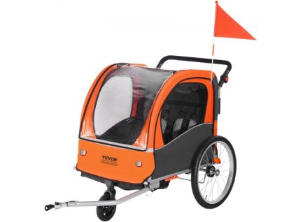 Príves na bicykel pre batoľatá, deti, dvojsedadlo, nosnosť 100 lb, nosič so strieškou 2 v 1 sa zmení na kočík, ťahá sa za skladacím prívesom na bicykel pre deti s univerzálnym nosičom na bicykel, oranžová a sivá