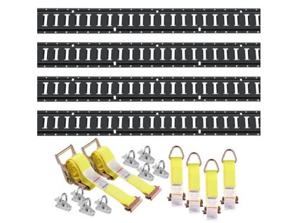 E Rail Clamp Set, 18ks 5' Electronic Rail Set obsahuje 4 oceľové koľajnice a 8 O-krúžkových kotiev a 4 D-krúžkové viazacie popruhy a 2 račňové popruhy, príslušenstvo na upevnenie nákladu motocyklov, 2000 lbs