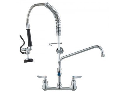 Komerčná batéria s oplachovacím prúdom, výška 25", stred 8", otočná výtoková rúrka 12", nástenná drezová batéria, mosadzné zariadenie s vyťahovacím prúdom, pre 1/2/3 oddelenia drezu