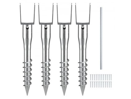 No Dig Ground Anchor, 4 Pack 3,94 x 2,76 x 27,56 in DIY skrutka v stĺpiku, obsahuje 6 skrutiek a výstuž, odolný oceľový stĺpik v tvare U, skvelý pre stĺpiky poštových schránok a stĺpiky plotov