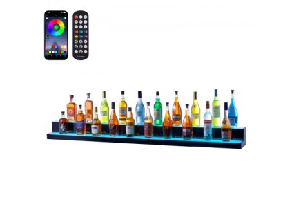 LED osvetlený bar s displejom na fľaše alkoholu RF & App Control 72" 2-stupňová polica