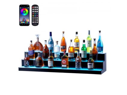 LED osvetlený bar s displejom pre fľaše alkoholu RF & App Control 48" 3-stupňová polica