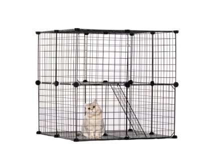 Veľká 2-úrovňová klietka pre mačky 28 x 28 x 28" Catio kovová drôtená ohrádka pre mačky s rebríkom