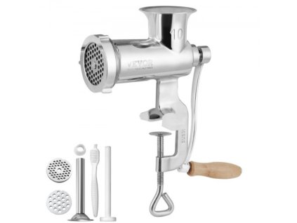 Ručný mlynček na mäso , všetky časti z nehrdzavejúcej ocele, ručný mlynček na mäso so stolnou svorkou, 2 mlecími platňami a plničkou klobás, ideálny do domácej kuchyne Reštaurácia Mäsiarstvo